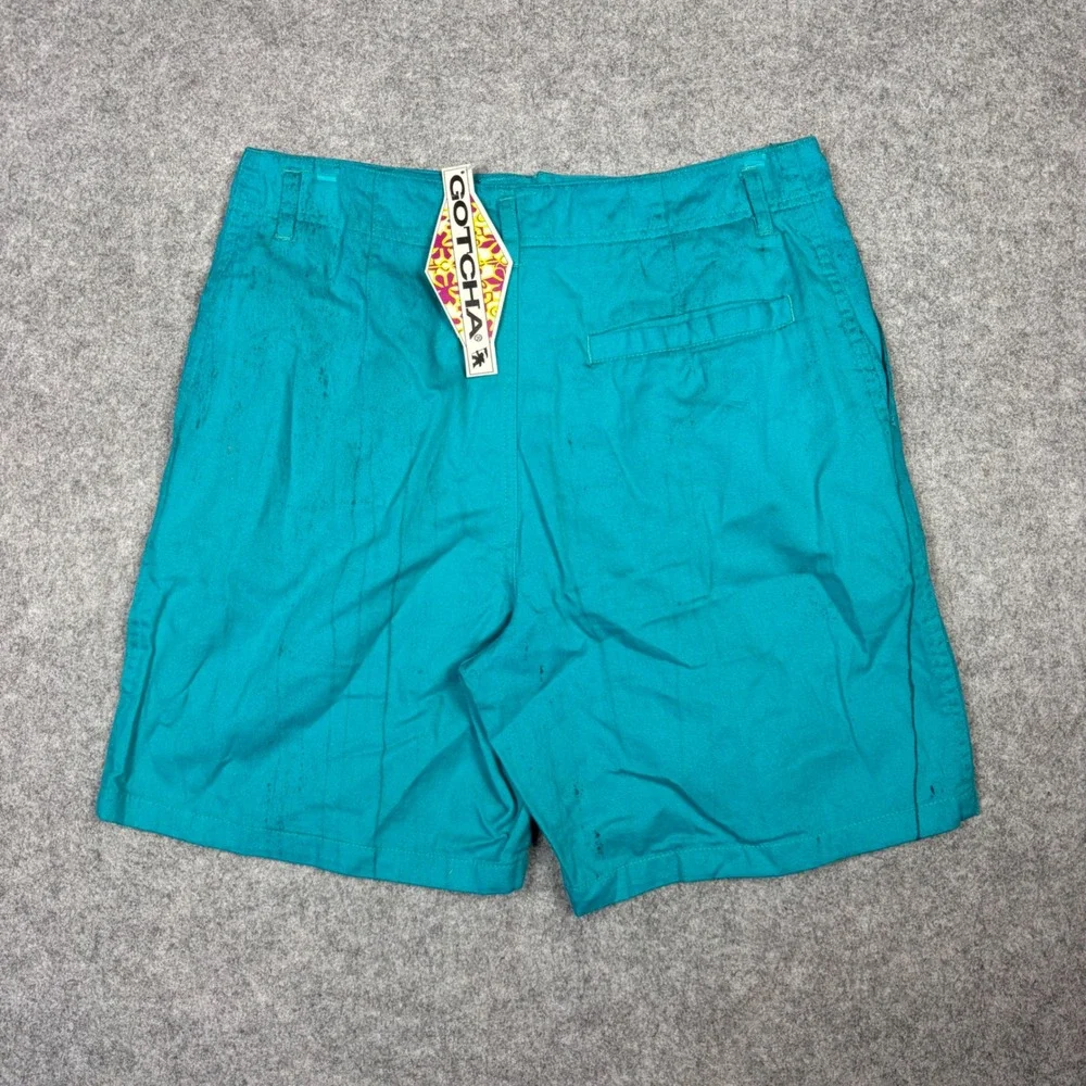 Vintage Gotcha Mens Teal Turquoise Cotton Twill Surf Shorts Size 30 90s Surfwear